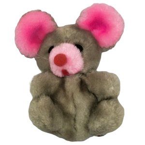 Vintage Mary Meyer Stuffed Animal Mouse Plush Gray with Pink Ears and Nose 6"